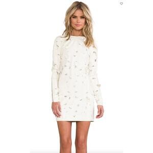 BCBGMAXAZRIA Jillea Vegan Leather Dress in French Cream Combo